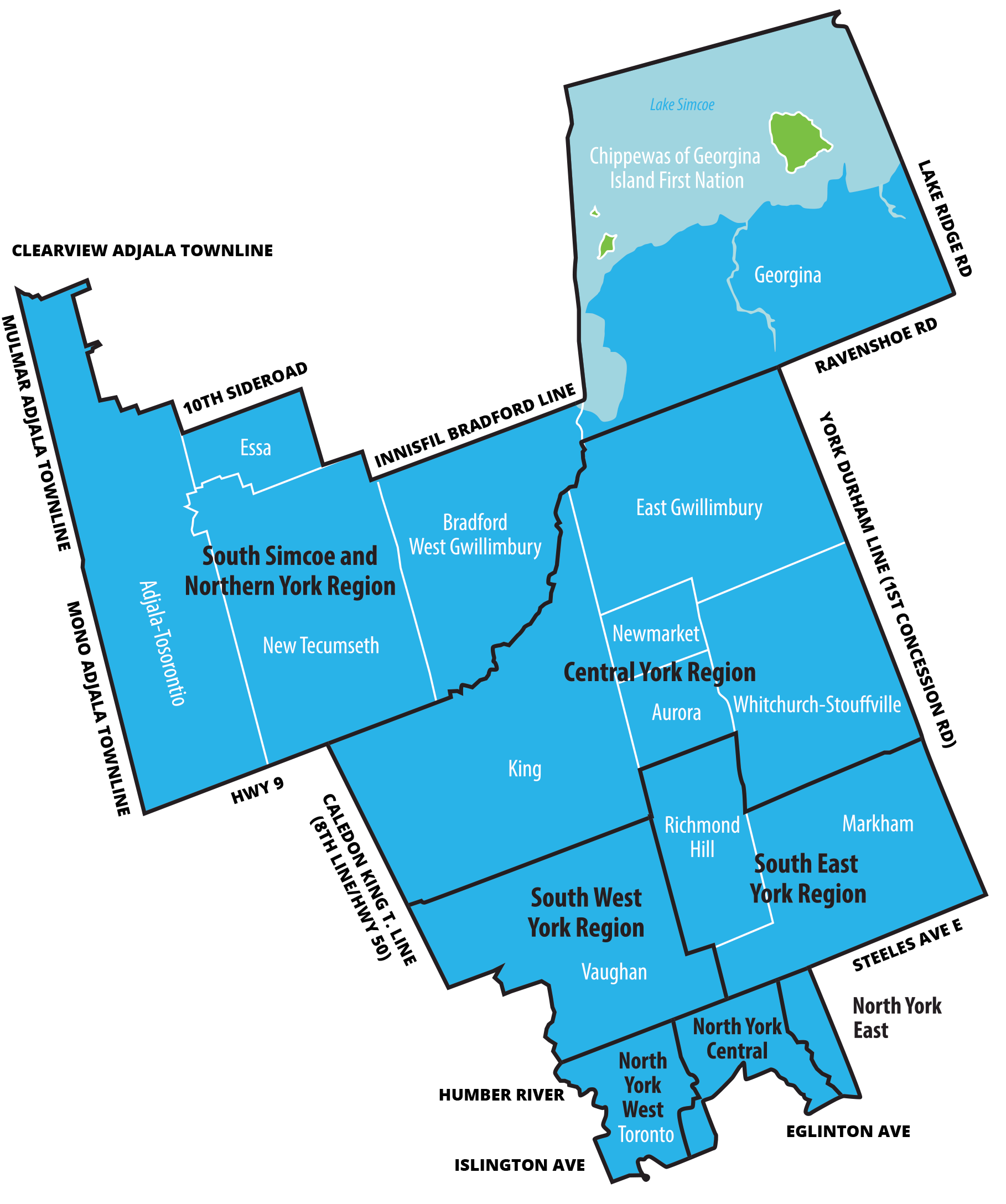 boundaries of the iRIDE service area, going from Innisfil down to Lake Ontario.